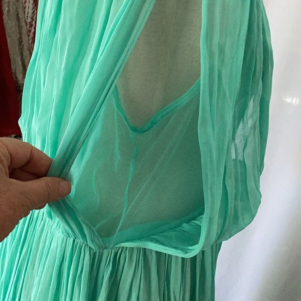 NWT Free People Women's Aqua Chiffon Sleeveless Long Deep V-Neck Maxi Dress 2X - Picture 7 of 10